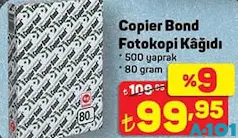 COPİER BOND FOTOKOPİ KAĞIDI 500 YAPRAK COPİER BOND FOTOKOPİ KAĞIDI 500 YAPRAK